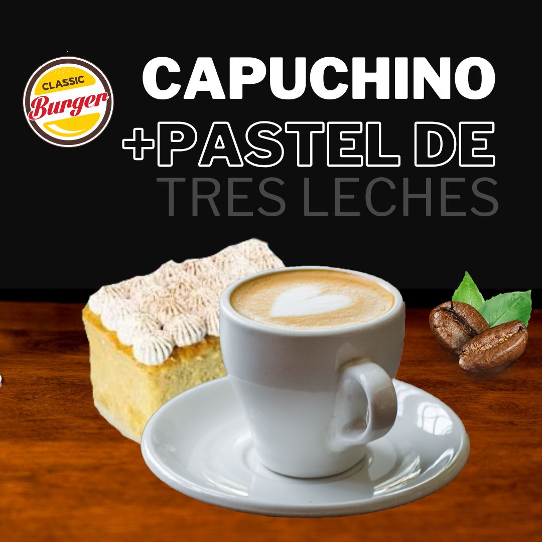 Capuchino y pastel de tres leches