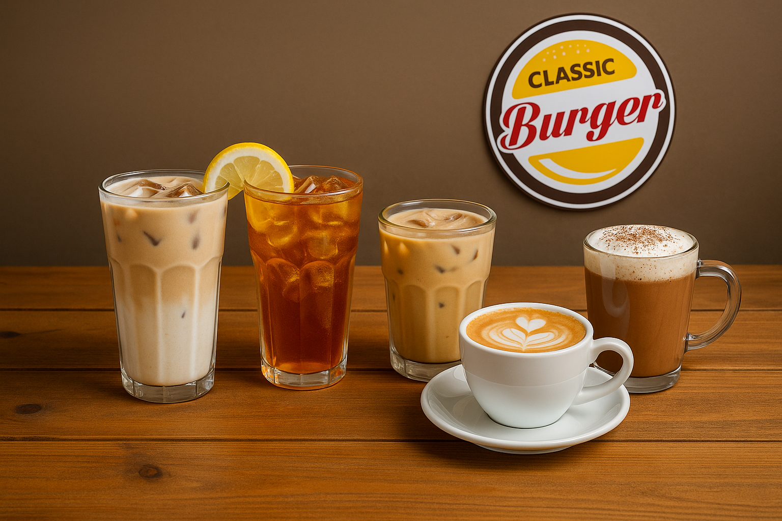 Bebidas frías y calientes de cafetería Classic Burger